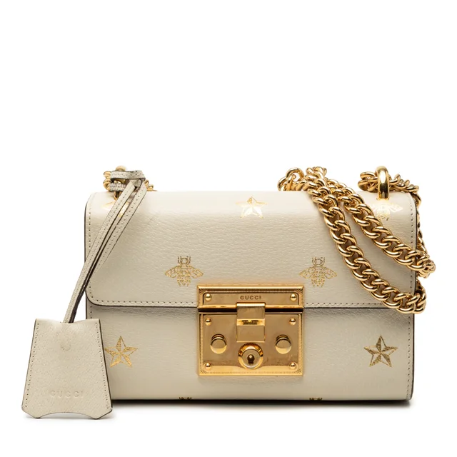 White Gucci Small Leather Bee Star Padlock Crossbody in White Leather from Designer Revival, photo 1 of 1