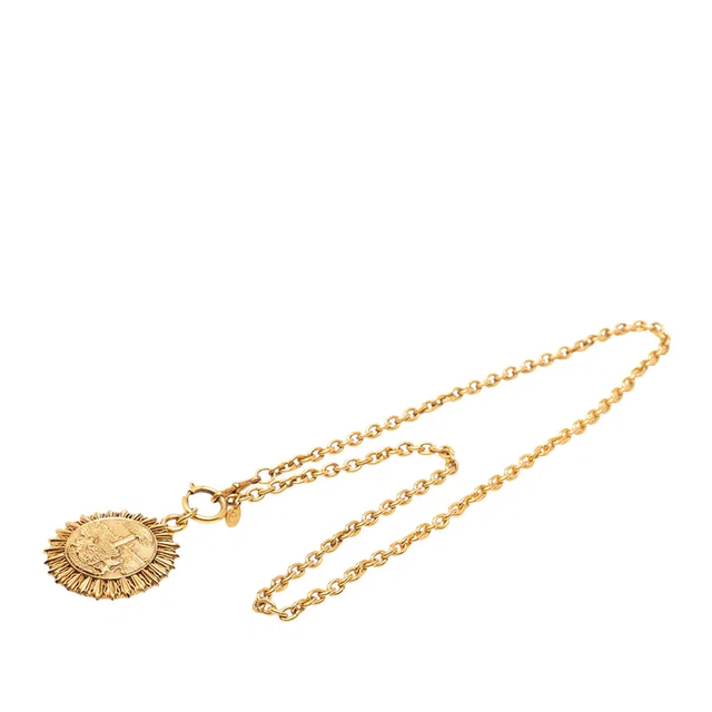 Gold Chanel Gold Plated Medallion Coat of Arms Sunburst Pendant Necklace in Gold from Designer Revival