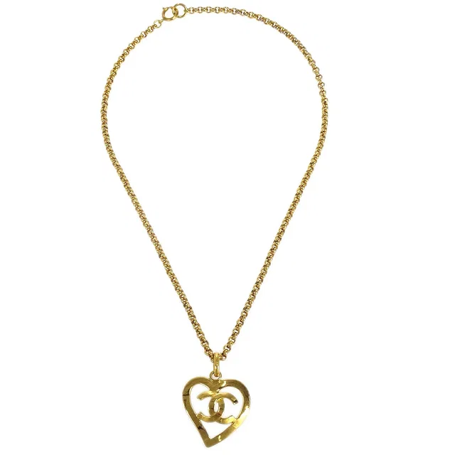 Chanel 1995 Gold CC Heart Cutout Pendant Necklace in Gold from AMORE Vintage Tokyo