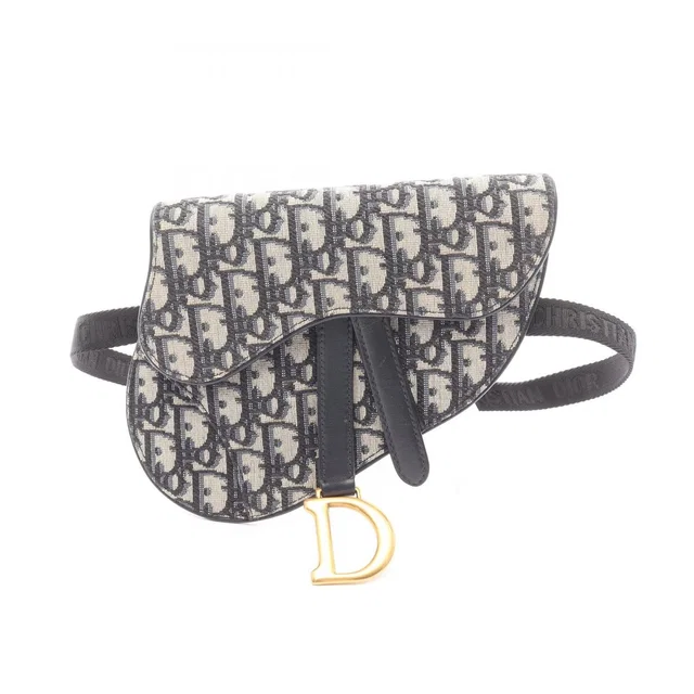 Dior Waist Bag Saddle Oblique Beige Black Navy Canvas Leather in Black Canvas from The Reluxe