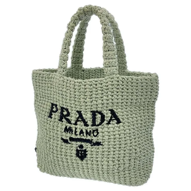 Prada Tote Bag Crochet Raffia Logo Handbag Black in black Raffia from Poshmark, photo 1 of 1