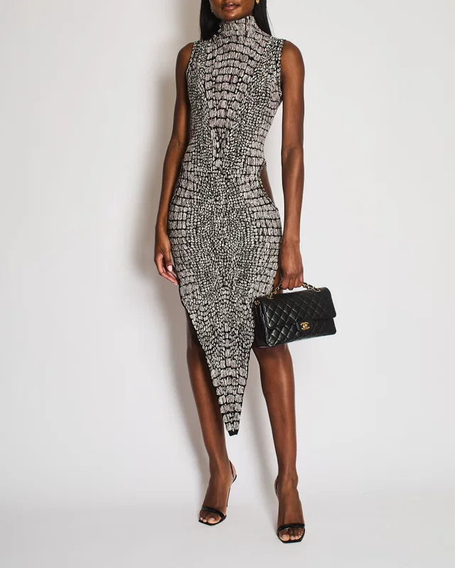 Alaïa Marron 3D Jacquard Sleeveless Midi Dress with Croc Effect Print Size FR 36 (UK 8) in Brown Crocodile from Sellier