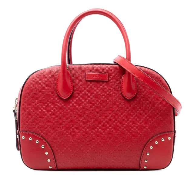 Red Gucci Diamante Bright Leather Satchel in Red Leather from Designer Revival