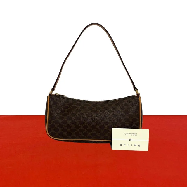 Celine Macadam Blason Triomphe Pattern Leather Mini Shoulder Bag Brown in Brown Leather from The Reluxe