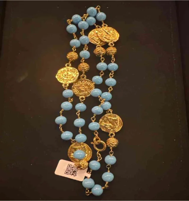 Chanel Blue Glass Gold Coin Necklace in Blue from Luxury Promise