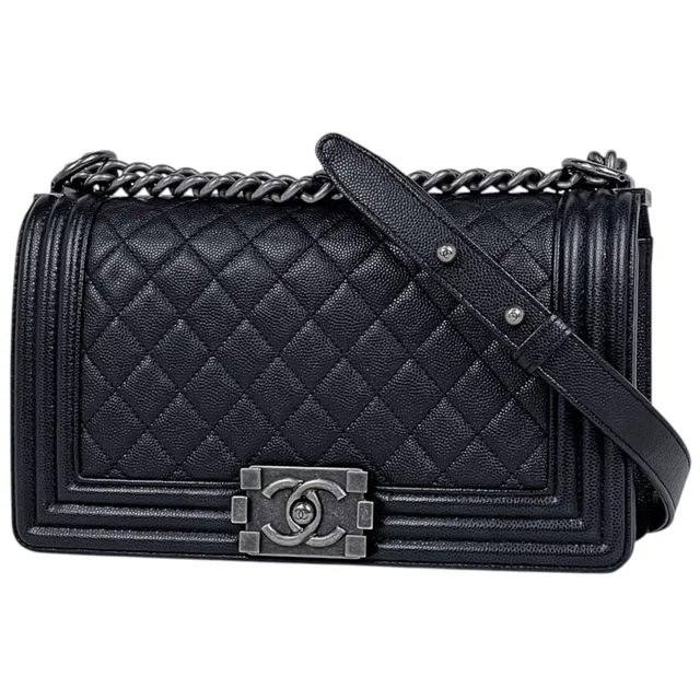 Chanel Shoulder Bag Boy CC Logo Caviar Leather Black in Black Caviar leather from The Reluxe