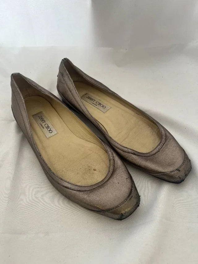 Jimmy Choo London Metallic Leather Ballet Pump Flat Shoe EU 40.5 UK 7 in Metallics Leather from Oxfam Online Shop