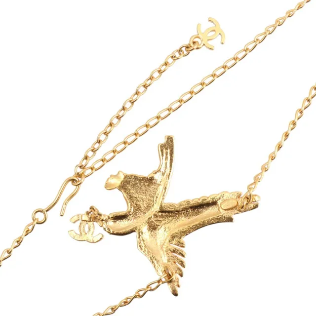 Chanel 2001 Vintage Rhinestone CC Mark Eagle Motif Necklace Gold in Gold from VINTAGE QOO TOKYO, photo 4 of 5