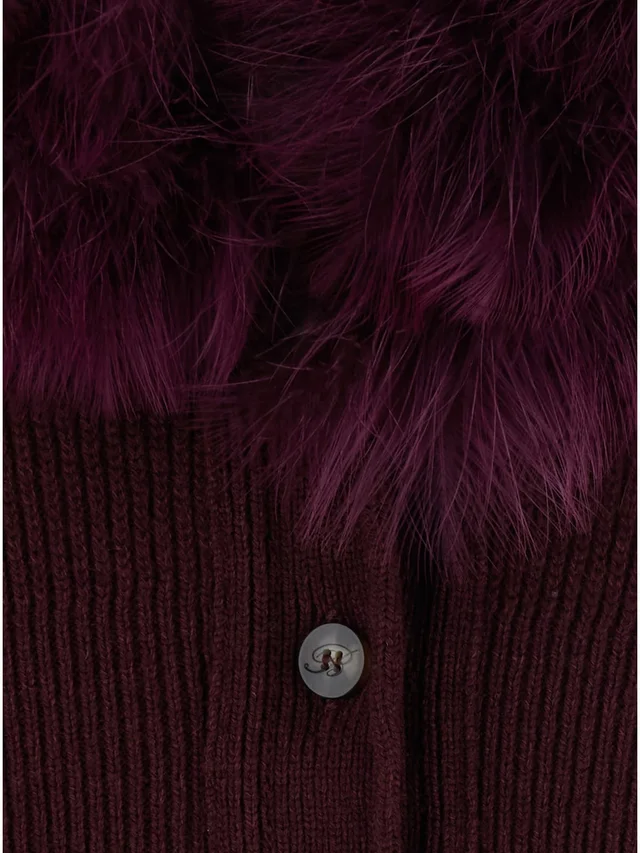 Blumarine Faux Fur Trim Ribbed Cardigan, photo 4 of 4 from SENSER