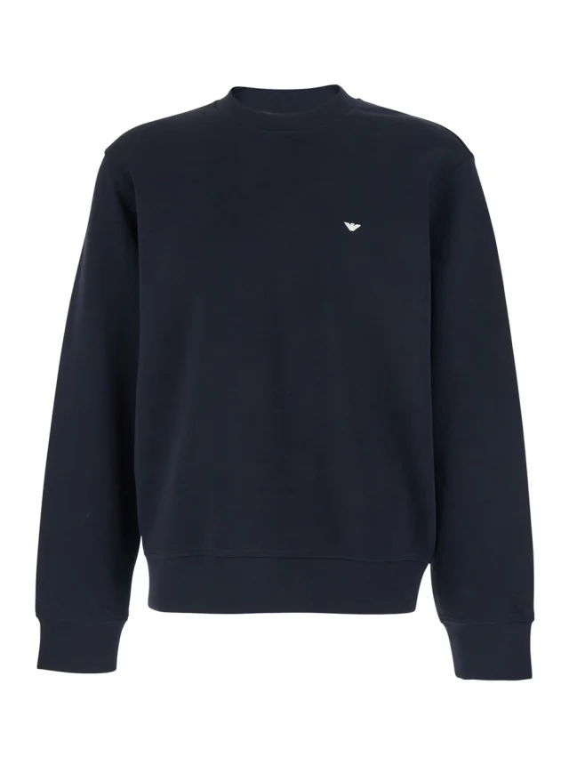 Blue Crewneck Sweatshirt with Logo Embroidery on the Front in Cotton Blend for Men in Blue, image 1 of 1 from Gaudenzi Boutique