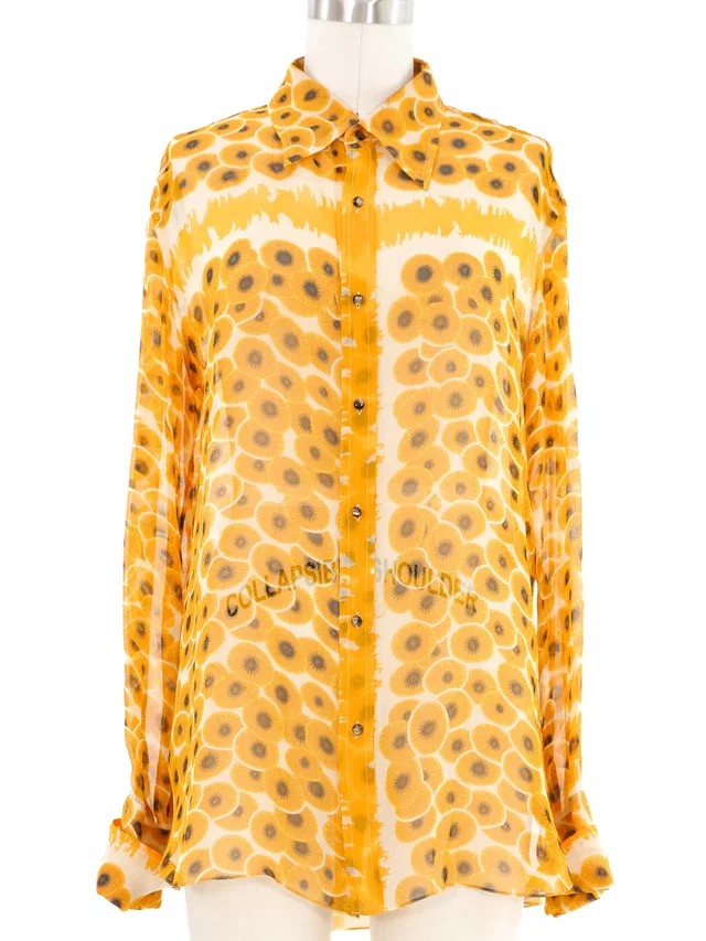 2007 Hermes Sheer Yellow Poppy Blouse in Yellow Silk from Arcade Vintage
