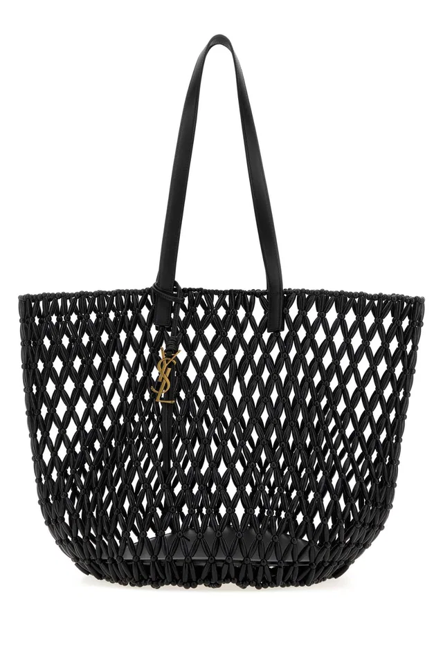 Saint Laurent Panier Tote Bag — Black in Black Woven leather from HEWI