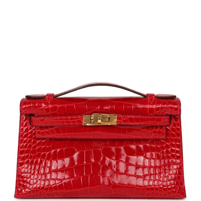 Hermès Kelly Pochette Braise Shiny Alligator Gold Hardware in Crocodile from Madison Avenue Couture