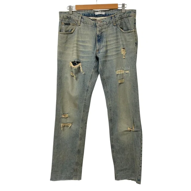 Dolce & Gabbana Crush Vintage Wash Denim Pants Jeans 52 Indigo in Denim from The Reluxe