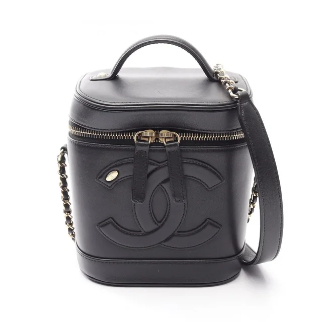 Chanel Handbag CC Logo 2-Way Black Lambskin CC Vanity Chain in Black Lambskin from The Reluxe