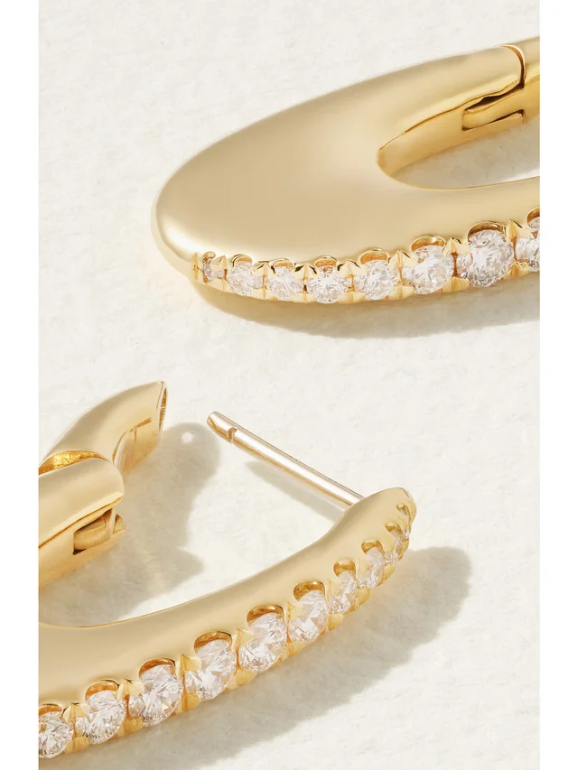 MELISSA KAYE Lulu medium 18-karat gold diamond hoop earrings - gold - One Size in Metallic 80% 750/1000 yellow gold 20% Diamond, photo 3 of 3 from NET-A-PORTER (Canada)