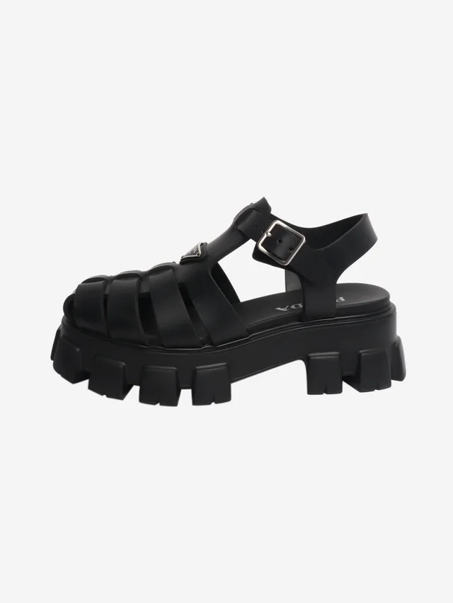 Prada Black platform sandals - size UK 7 in Black Leather from Sign of the Times