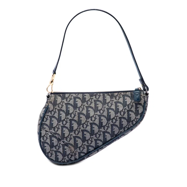 Blue Dior Mini Diorissimo Canvas Saddle Pochette Shoulder Bag in Blue Canvas from Designer Revival