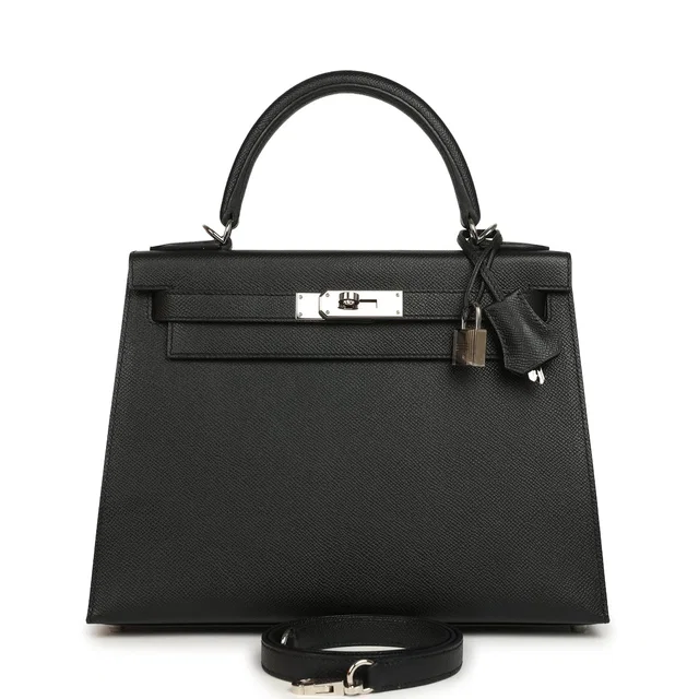 Hermès Kelly Sellier 28 Black Epsom Palladium Hardware in Black Epsom leather from Madison Avenue Couture