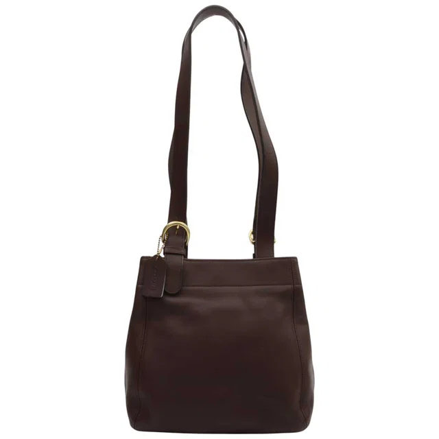 Coach Logo Charm Shoulder Bag Dark Brown in Brown Leather from VINTAGE QOO TOKYO