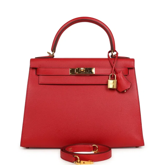 Hermès Kelly Sellier 28 Rouge Casaque Epsom Gold Hardware in Red Epsom leather from Madison Avenue Couture