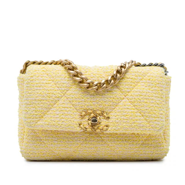 Yellow Chanel Medium Tweed 19 Flap Satchel in Yellow Tweed from Designer Revival