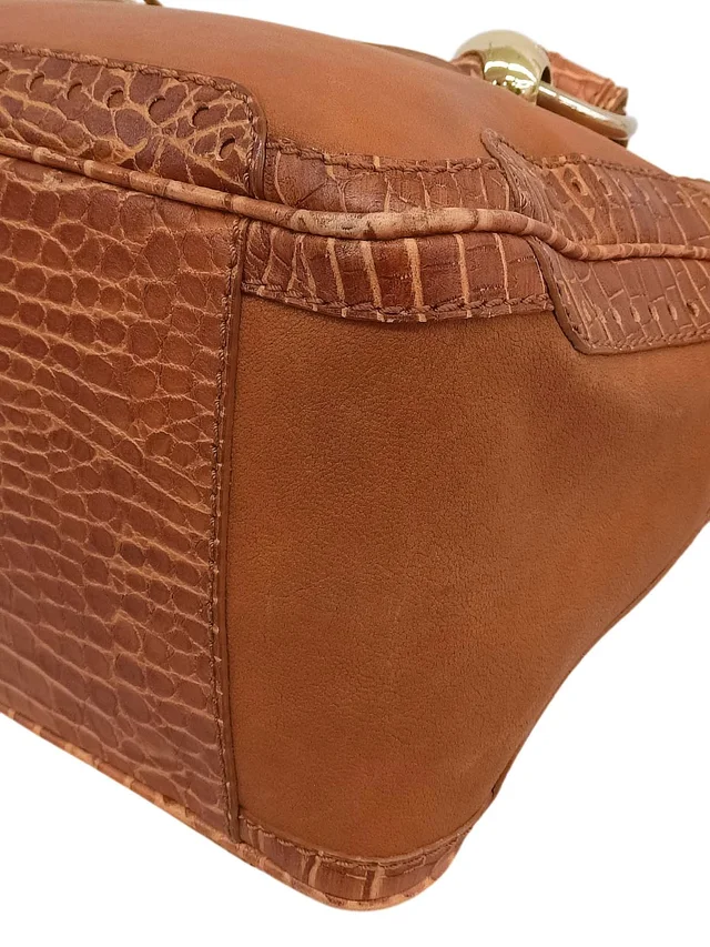 Celine Croco Embossed Handbag Brown in Brown Leather from VINTAGE QOO TOKYO, photo 7 of 10