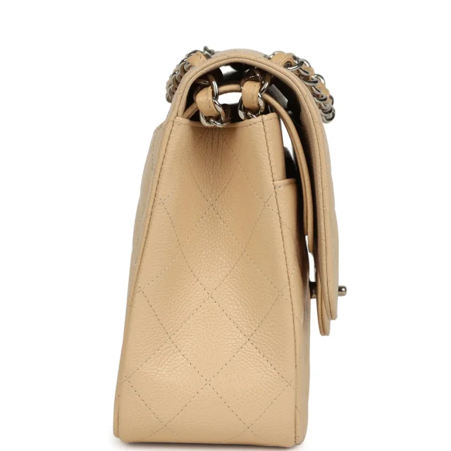 Chanel Jumbo Classic Double Flap Bag Light Beige Caviar Silver Hardware in Beige Caviar leather from Madison Avenue Couture, photo 3 of 9