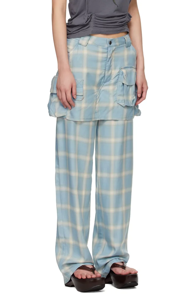 Collina Strada Blue Flannel Cargo Skirtpant, photo 2 of 4 from SSENSE