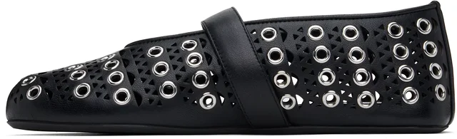 ALAÏA Black Vienne Lambskin Eyelets Ballerina Flats, photo 3 of 8 from SSENSE