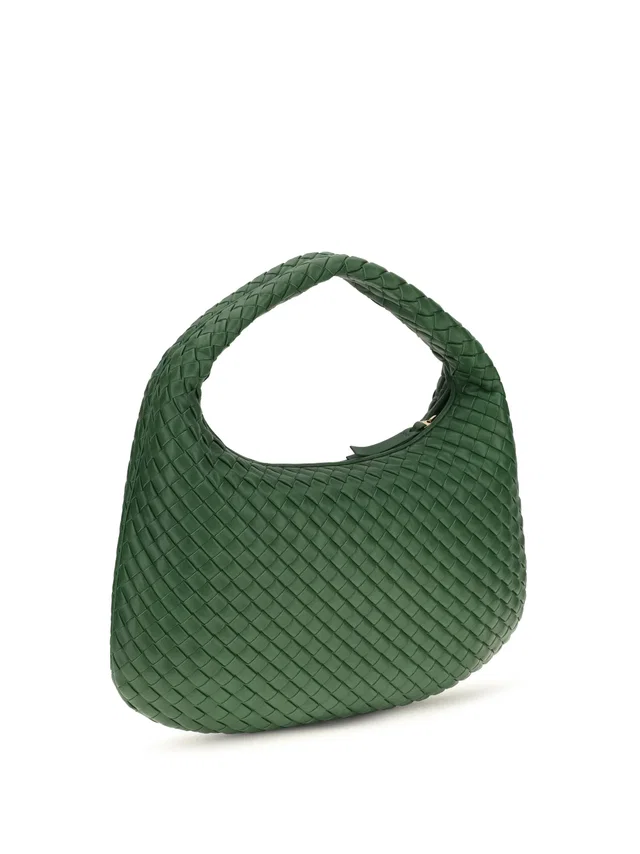 Bottega Veneta Intrecciato Woven Lamb Leather Shoulder Bag — Green in Green Lambskin from HEWI