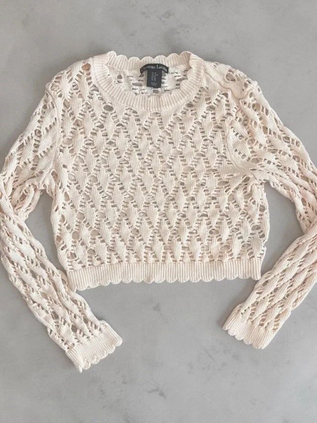 Christian Lacroix Boho Open Knit Long Sleeve Crop Top Cream M in White from Poshmark