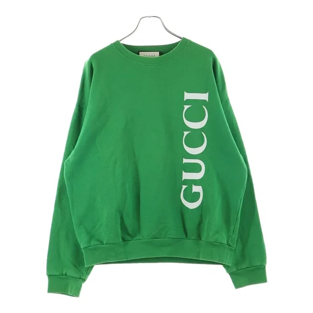 Gucci Front Logo Print Crew Neck Sweatshirt Green in Green from The Reluxe
