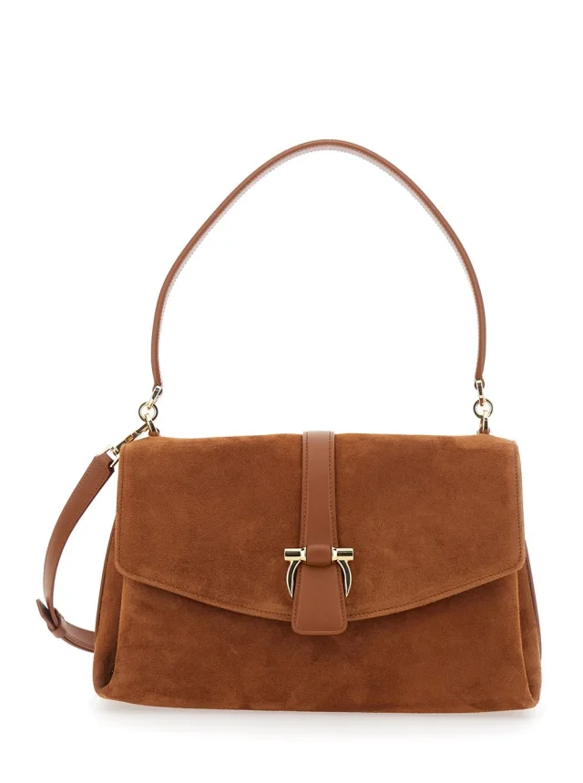Brown Crossbody bag with Adjustable and Removable Strap and Closure with Gancini Plaque in Suede for Women in Brown, image 1 of 1 from Gaudenzi Boutique