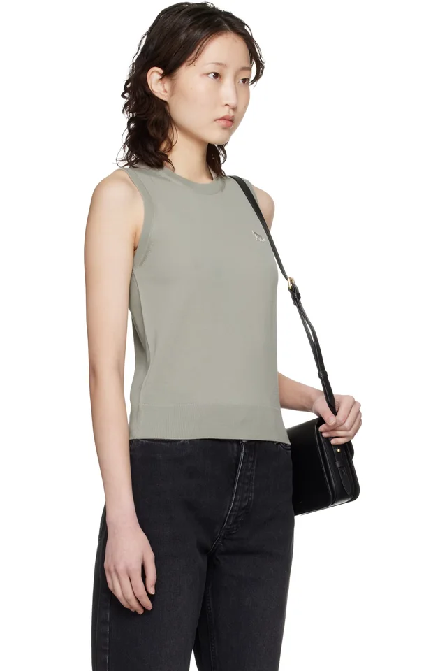 Maison Kitsuné Beige Baby Fox Fine Merino Sweater Vest, photo 2 of 4 from SSENSE