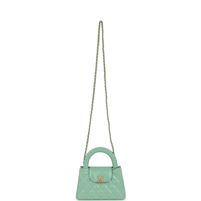 Chanel Small Kelly Shopper Light Green Shiny Aged Calfskin Brushed Gold Hardware in Green Calfskin from Madison Avenue Couture, photo 7 of 9