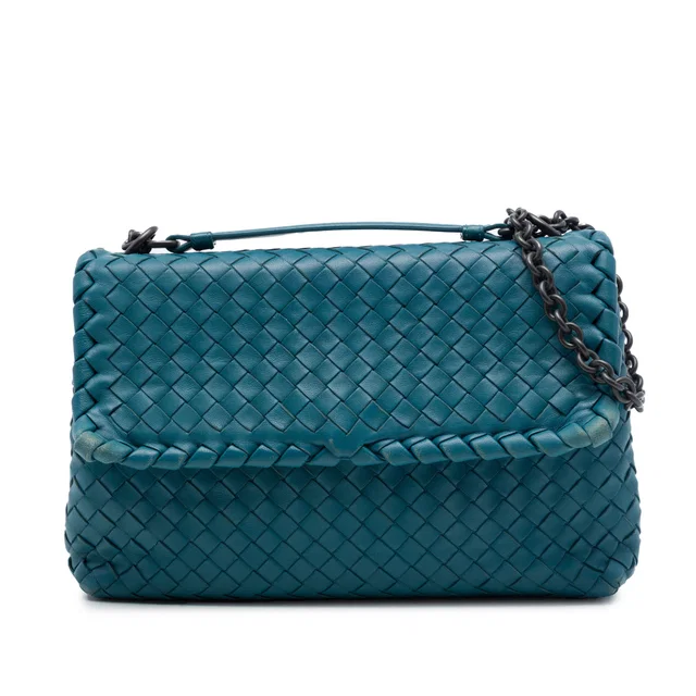 Blue Bottega Veneta Small Nappa Intrecciato Olimpia Shoulder Bag in Blue Nappa leather from Designer Revival