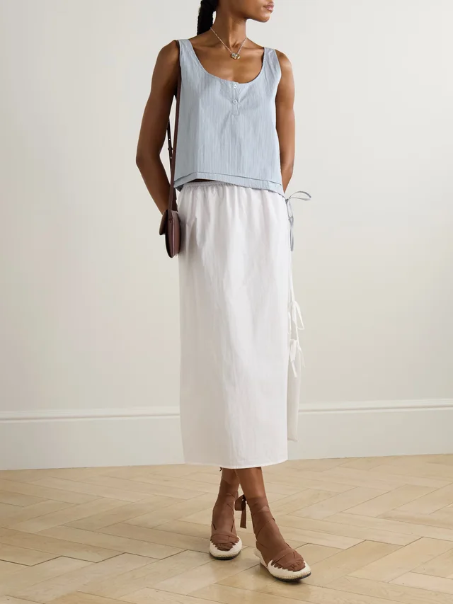 DEIJI STUDIOS Tie-detailed layered striped organic cotton-poplin tank in Blue, photo 2 of 2 from NET-A-PORTER (Canada)