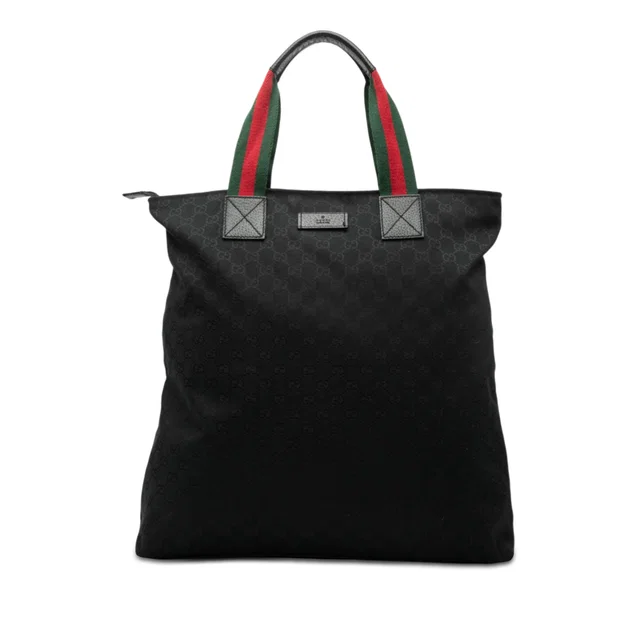 Black Gucci GG Canvas Web Vertical Tote in Black Canvas from Designer Revival