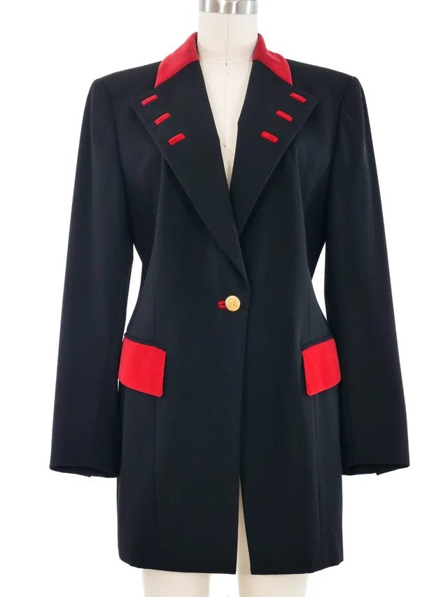 Escada Contrast Lapel Longline Jacket in Velvet from Arcade Vintage