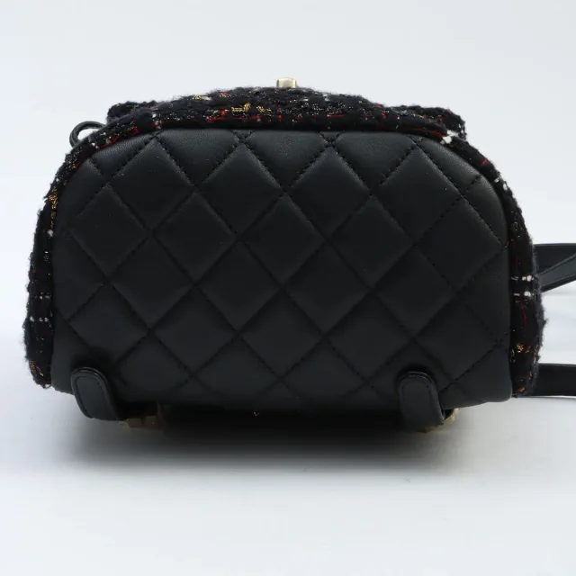 Chanel Circa 2019 Tweed CC Turn-Lock Mini Backpack Black/Multi in Black Tweed from VINTAGE QOO TOKYO, photo 10 of 11