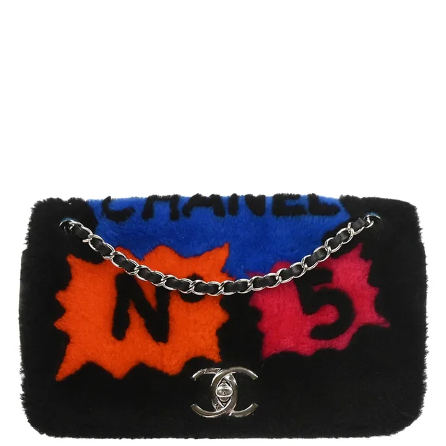 Chanel 2014-2015 Black Wool No.5 Turnlock Full Flap Shoulder Bag in Black Wool from AMORE Vintage Tokyo