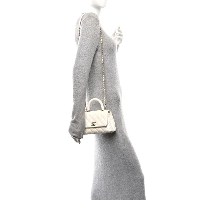 Chanel Iridescent Caviar Quilted Extra Mini Coco Handle Flap White in White Caviar leather from FASHIONPHILE, photo 3 of 10