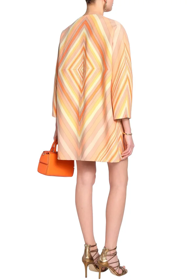 Valentino Garavani Belted Printed Wool and Silk-Blend Mini Dress in Pastel orange, photo 3 of 4 from THE OUTNET
