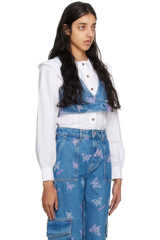 GANNI Blue Embroidered Tank Top, photo 2 of 4 from SSENSE