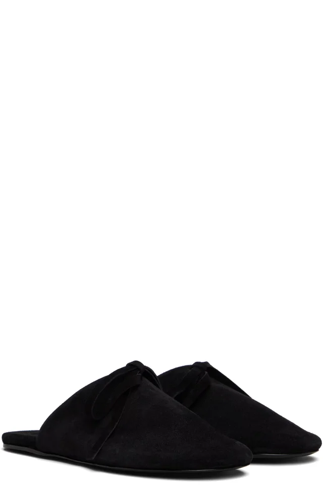 MARIE ADAM-LEENAERDT Black Bow Suede Slippers, photo 4 of 5 from SSENSE