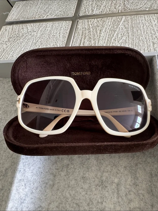 Tom Ford Women's White Oversized Geometric Sunglasses - Delphine in gray|white from Poshmark