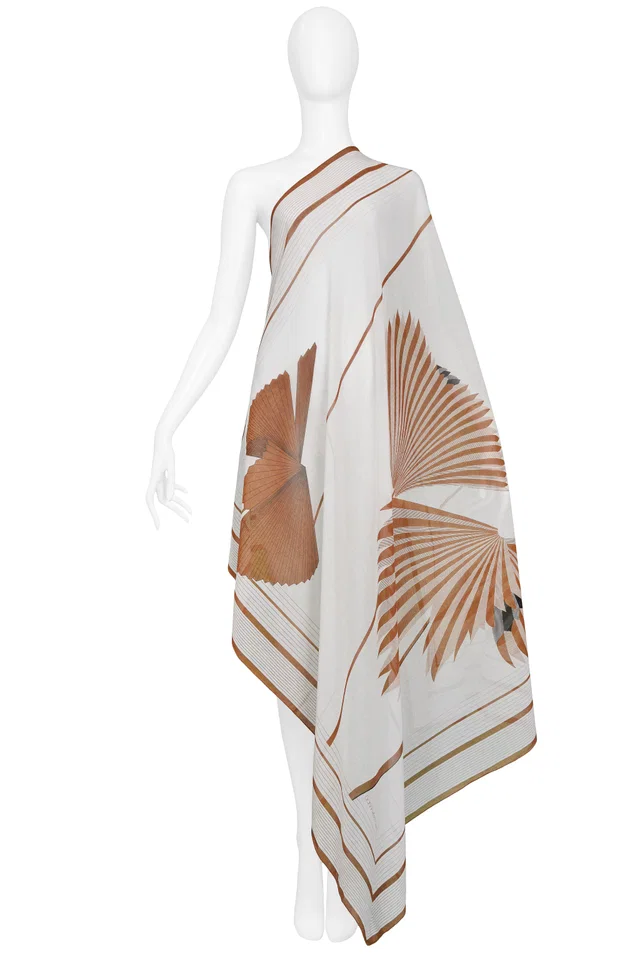Versace White And Brown Palm Pattern Sarong Scarf in Brown from Resurrection Vintage
