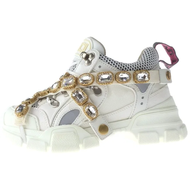 Gucci Flashtrek Crystal Low-Cut Sneakers White GG in White from The Reluxe