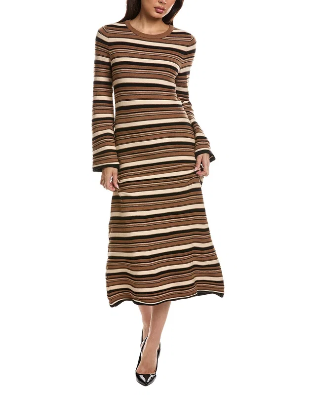 Elie Tahari Bell Sleeve Stripe Fitted Midi Dress, image 1 of 1 from Rue La La